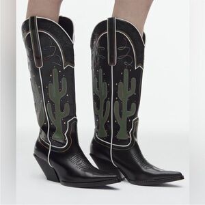 Zara Black and Green Cactus Heeled Boots